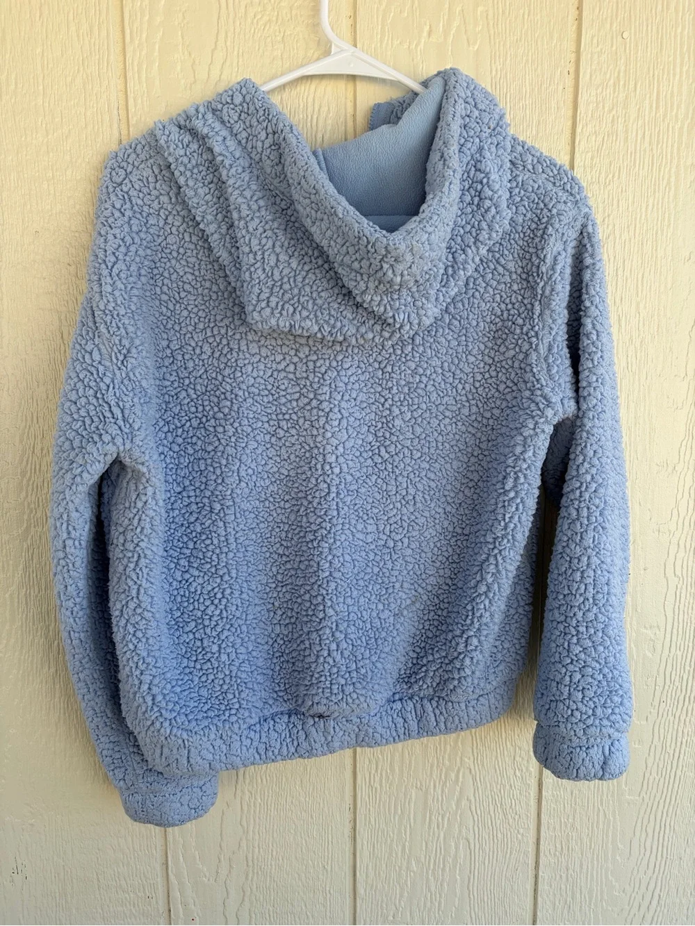Kids Cozy Half-Zip Sherpa Hoodie - Light Blue Size L